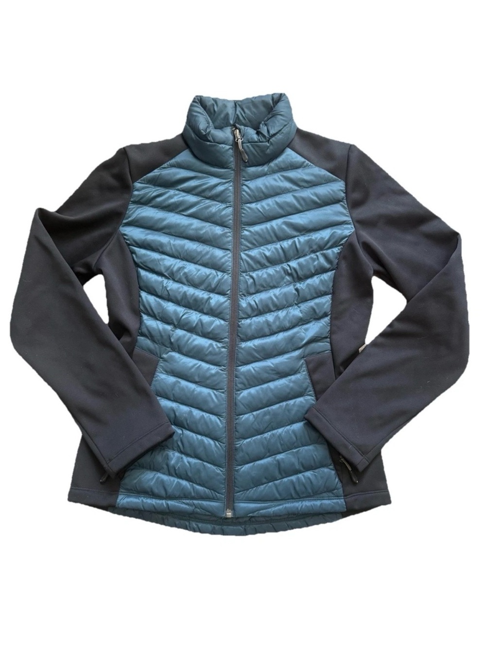 32 Degrees HEAT Women's XS Quilted Hybrid Full Zip Jacket Teal Black EUC